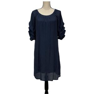 Indigo Rose Women’s Navy Blue Shift Dress Lined Scoop Neck /Ruffle Sleeves